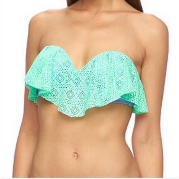 Crochet detail flounce hem bandeau bikini top size M - Picture 2 of 3